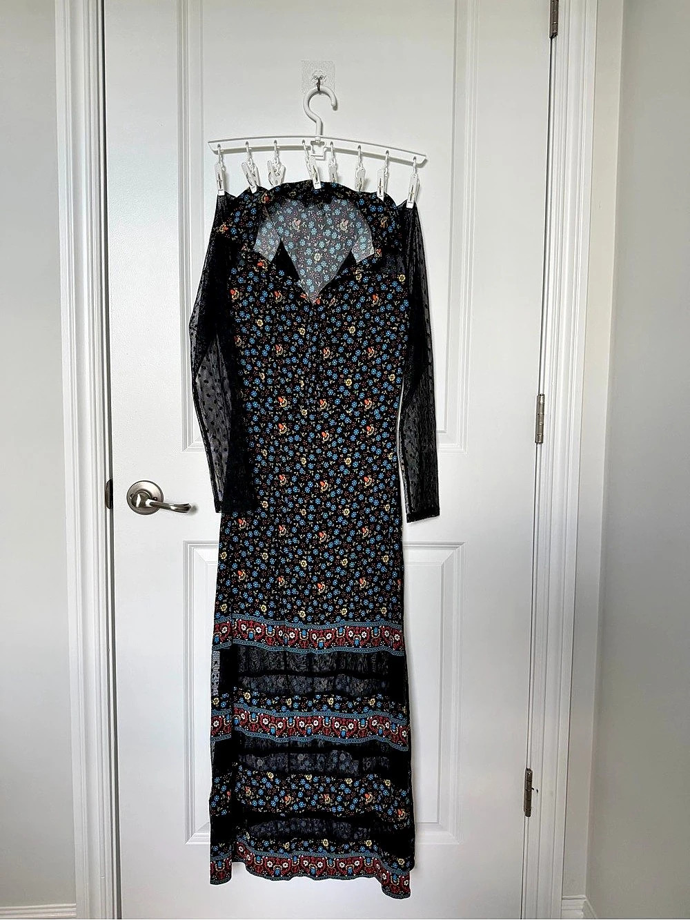 Maje Revana Black Floral Long Sleeve Mesh Maxi Dress Revana Floral Maxi Dress in